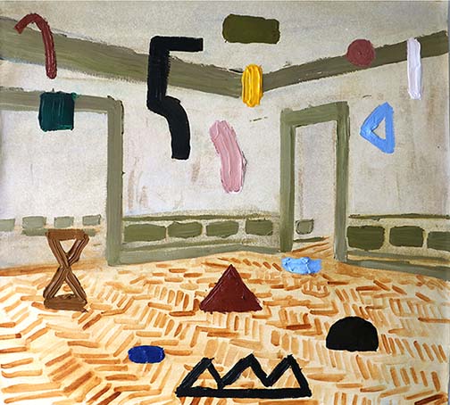 Abstraktia maalia huoneessa
